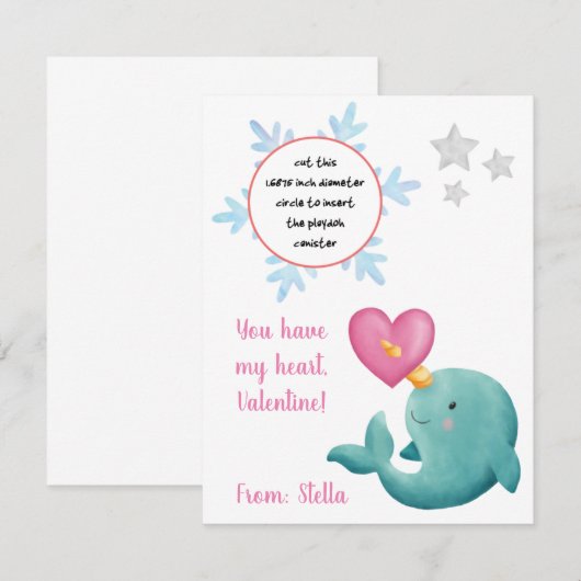Narwhal play doh Valentijn cadeaukaart Informatiekaartje (Voorkant / Achterkant)