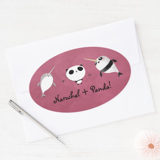 Narwhal plus Panda! Ovale Sticker (Envelop)