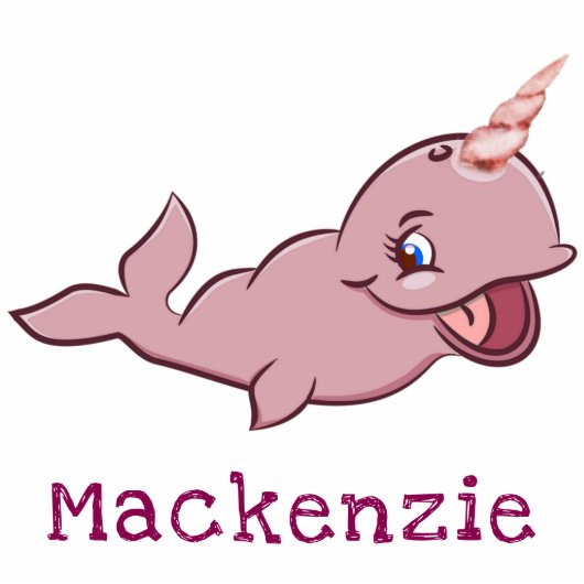 Narwhal Roze | Muts Kawaii Chibi Cartoon Maatwerk Fotobeeldje Ornament (Voorkant)