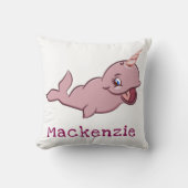 Narwhal Roze | Muts Kawaii Chibi Cartoon Maatwerk Kussen (Voorkant)