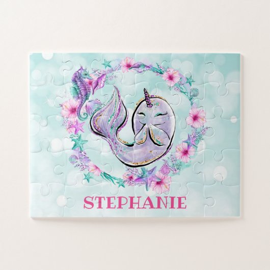 Narwhal & Sea Animals Under The Sea Custom Name Legpuzzel (Horizontaal)