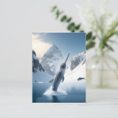 Narwhal springt uit het meer briefkaart (Staand voorkant)