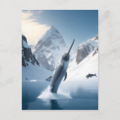 Narwhal springt uit het meer briefkaart (Voorkant)