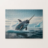 Narwhal springt uit het poolwater legpuzzel (Horizontaal)