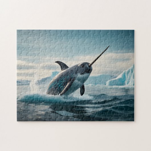 Narwhal springt uit het poolwater legpuzzel (Horizontaal)