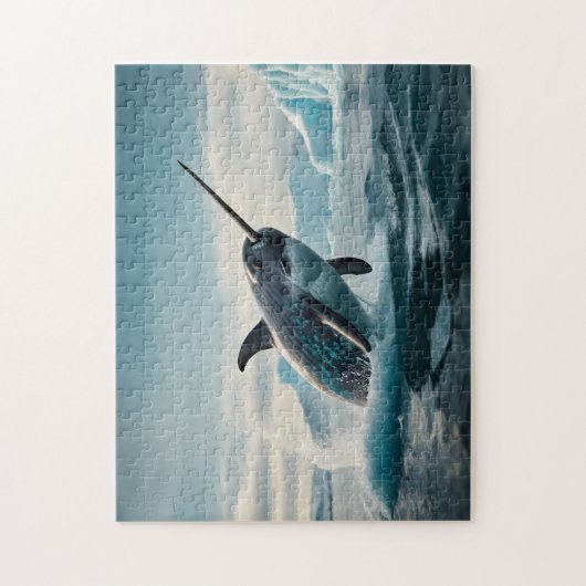 Narwhal springt uit het poolwater legpuzzel (Verticaal)