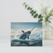 Narwhal springt uit het water briefkaart (Staand voorkant)