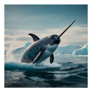 Narwhal springt uit het water perfect poster
