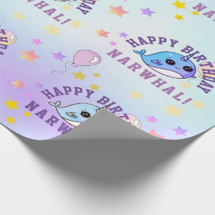 Narwhal Star Party Paars Blue Ombre gepersonalisee Cadeaupapier