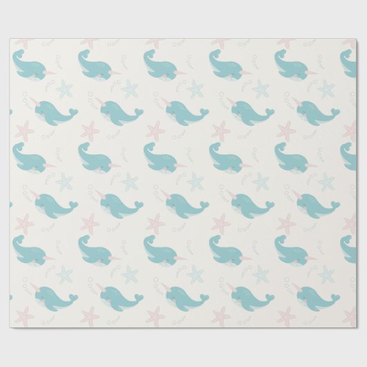 Narwhal & Starfish Patroon Wit Cadeaupapier (Vlak)