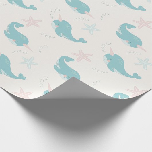 Narwhal & Starfish Patroon Wit Cadeaupapier (Hoek)