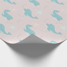 Narwhal & Starfish Pattern Light Roze Cadeaupapier