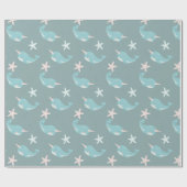 Narwhal & Starfish Pattern Zee Groen Cadeaupapier (Vlak)