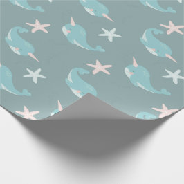 Narwhal & Starfish Pattern Zee Groen Cadeaupapier
