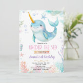 Narwhal theme party invitation kaart (Staand voorkant)