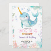 Narwhal theme party invitation kaart (Voorkant / Achterkant)