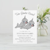 Narwhal Twins | Grey Chibi Cartoon Geslacht onthul Kaart (Staand voorkant)