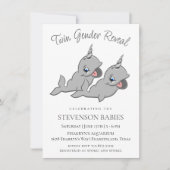 Narwhal Twins | Grey Chibi Cartoon Geslacht onthul Kaart (Voorkant)