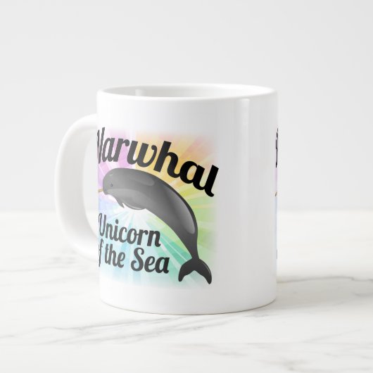 Narwhal Unicorn van het Zee, Cute Rainbow Grote Koffiekop (Links)