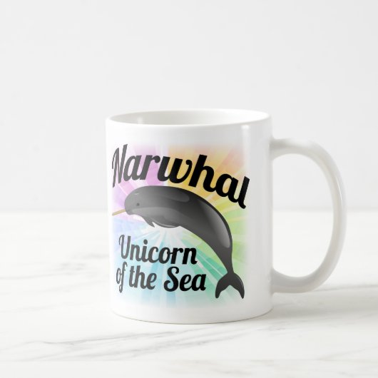 Narwhal Unicorn van het Zee, Cute Rainbow Koffiemok (Rechts)