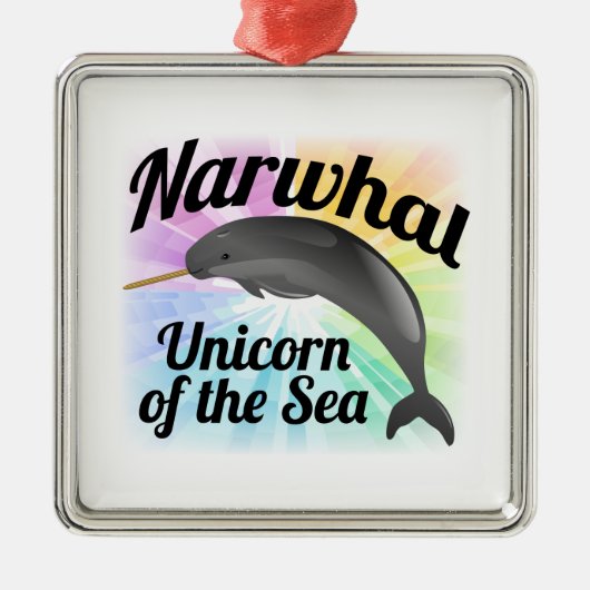Narwhal Unicorn van het Zee, Cute Rainbow Metalen Ornament (Voorkant)