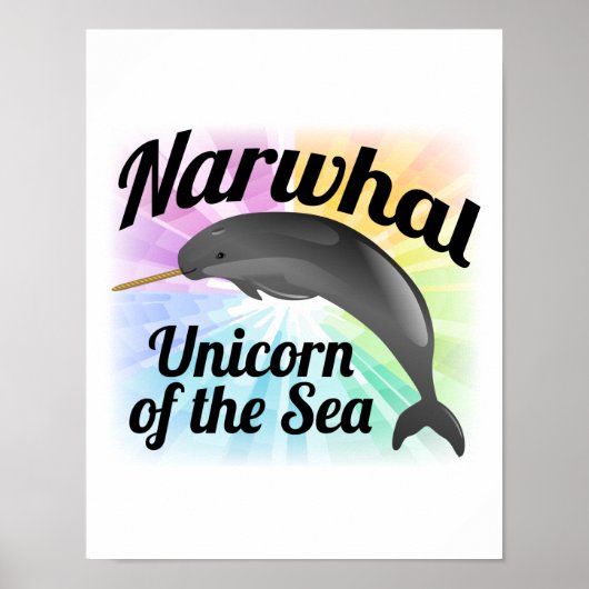 Narwhal Unicorn van het Zee, Cute Rainbow Poster (Voorkant)