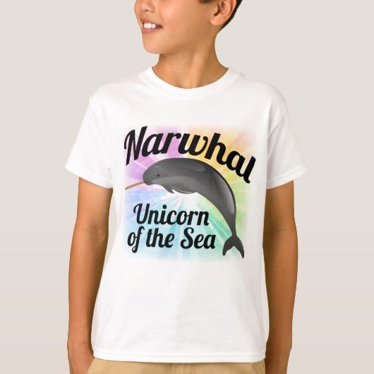 Narwhal Unicorn van het Zee, Cute Rainbow T-shirt (Voorkant)