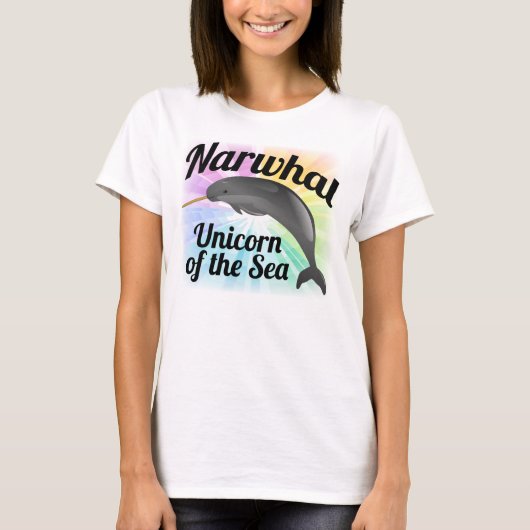 Narwhal Unicorn van het Zee, Cute Rainbow T-shirt (Voorkant)