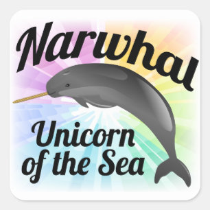 Narwhal Unicorn van het Zee, Cute Rainbow Vierkante Sticker