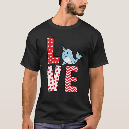 Narwhal Valentines Day Love Valentine Cute Hearts T-shirt (Voorkant)