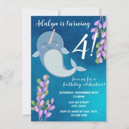 Narwhal verjaardagsuitnodiging kaart