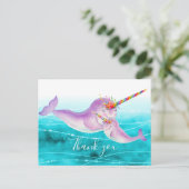 Narwhal virtuele knuffel regenboog dank u briefkaart (Staand voorkant)