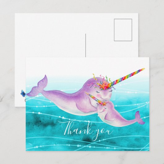 Narwhal virtuele knuffel regenboog dank u briefkaart (Voorkant / Achterkant)
