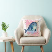 Narwhal Waterverf Bloemen Roze Print Kussen (Stoel)