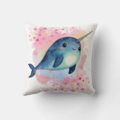 Narwhal Waterverf Bloemen Roze Print Kussen (Achterkant)