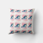 Narwhal Waterverf Floral Pink Pattern Kussen (Achterkant)