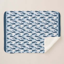 Narwhal Waves Allover Print Blue Sherpa Deken