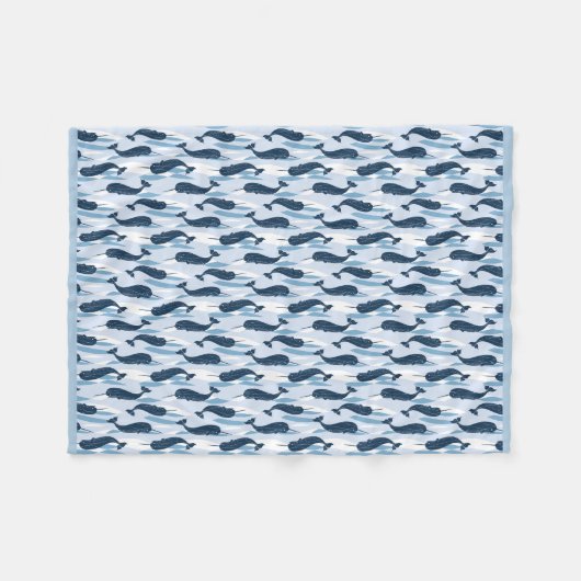 Narwhal Waves Allover Print Fleece Deken (Voorkant (Horizontaal))