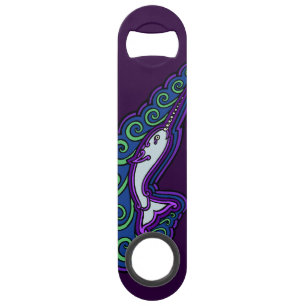 Narwhal Waves Celtic Style Colorful Ink Tekening Speed Flessenopener