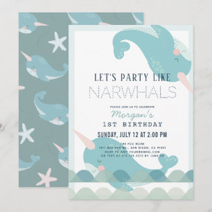 Narwhal Waves Zee Blue Boy 1e verjaardag Kaart