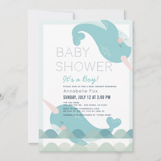 Narwhal Waves Zee Blue Boy Baby shower Kaart (Voorkant)