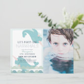 Narwhal Waves Zee Blue Boy Verjaardagsfoto Kaart (Staand voorkant)