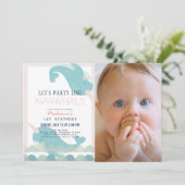 Narwhal Waves Zee Roze Meisje 1e Verjaardag Foto Kaart (Staand voorkant)