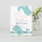 Narwhal Waves Zee Roze Meisje Baby shower Kaart (Staand voorkant)