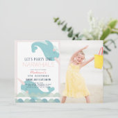 Narwhal Waves Zee Roze Meisje Verjaardagsfoto Inv Kaart (Staand voorkant)