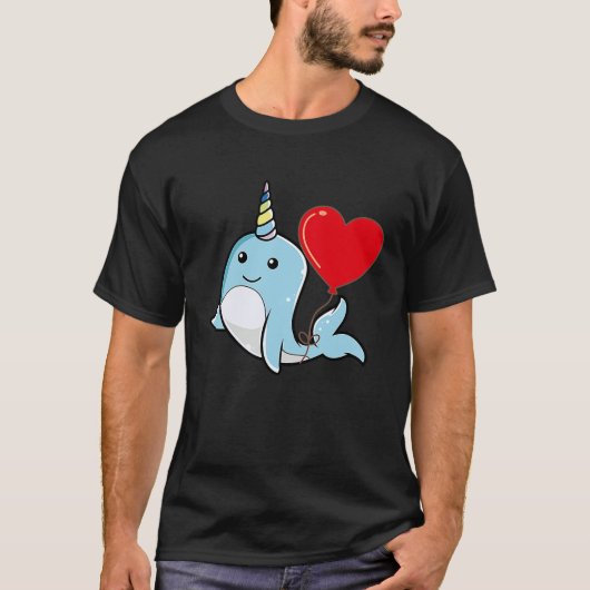 Narwhal With Heart Balloon Valentines Day Love Boy T-shirt (Voorkant)