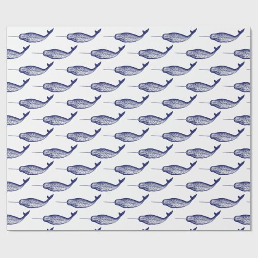  Narwhal Zee Unicorn Tekening Blue Tissue Pa Cadeaupapier (Vlak)