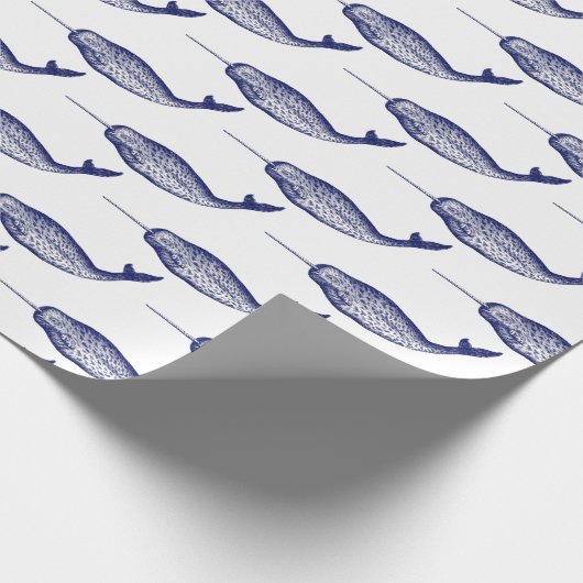  Narwhal Zee Unicorn Tekening Blue Tissue Pa Cadeaupapier (Hoek)
