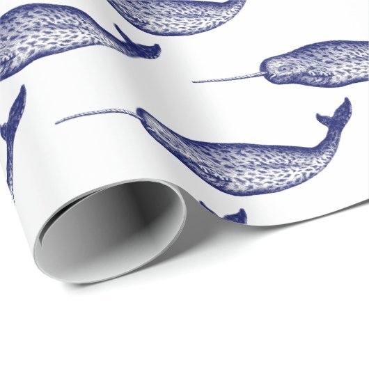  Narwhal Zee Unicorn Tekening Blue Tissue Pa Cadeaupapier (Rol Hoek)