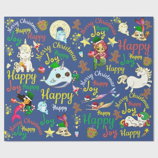 Narwhal, Zeemeermin, Eicorn, kerstmis Cadeaupapier (Vlak)